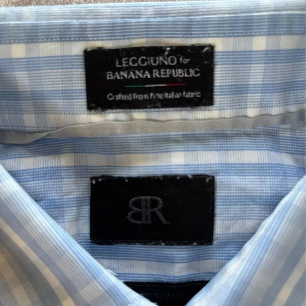 Banana Republic: Leggiuno Italian Fabric Blue Plaid Dress Shirt Men's